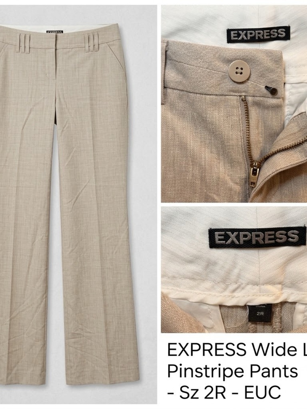 Express Beige Wide-Leg Pinstripe Trousers